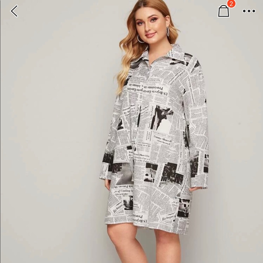 Newspaper print Shirt Dress
